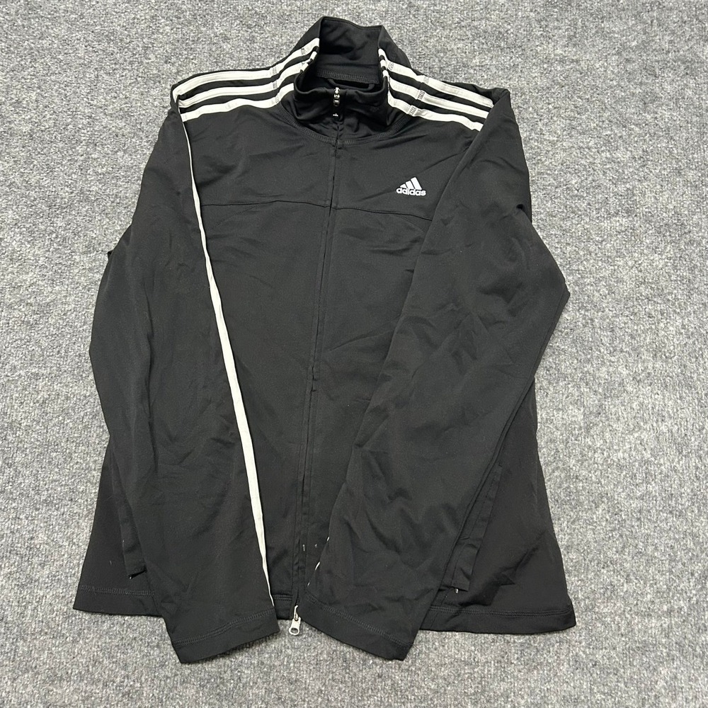 Adidas Track Jacket Womens Size M Black 3 Stripe Full Zip Athletic Sportswear